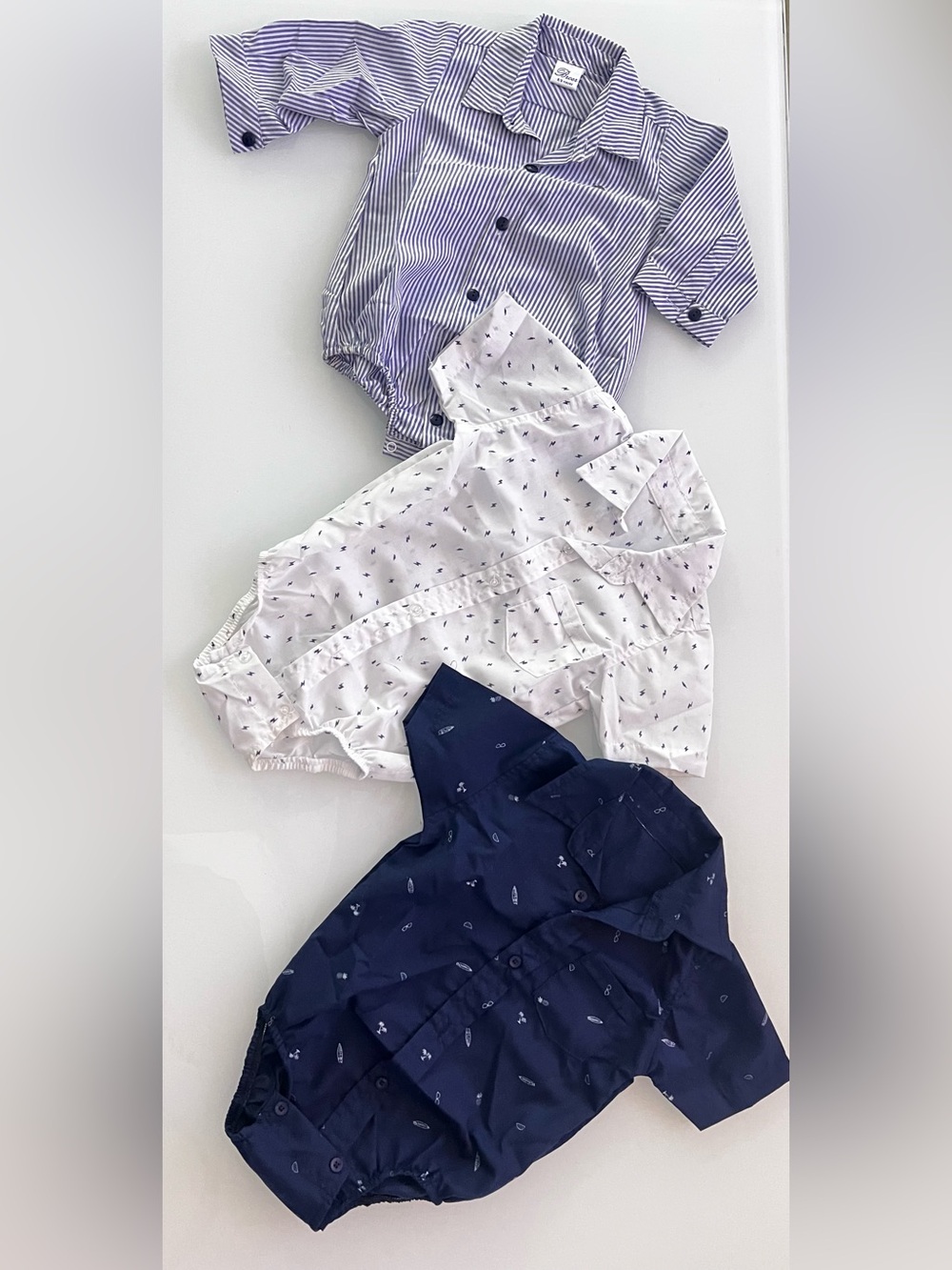 Baby Collared Bodysuit Set - Navy, White, Light Blue